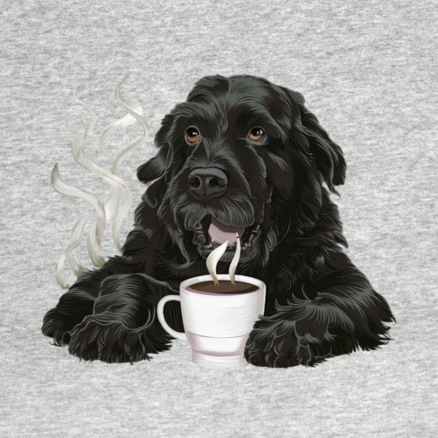 Lazy Black Dog Drinking Coffee by Simo_Print